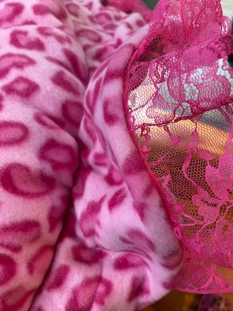 PINK LEOPARD FLEECE Jammies with Tutu for Small Pets, Handmade Dog Apparel