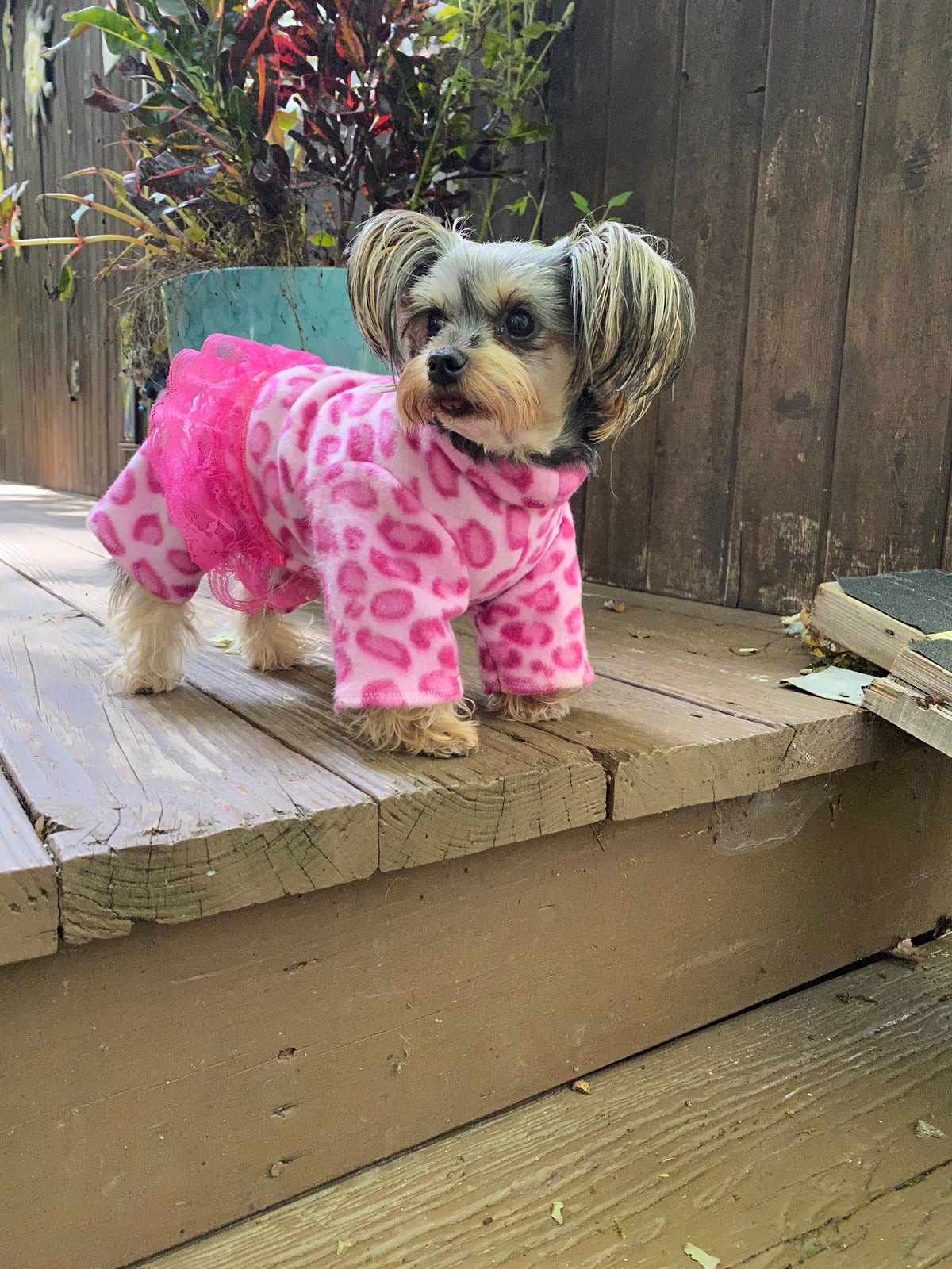 PINK LEOPARD FLEECE Jammies with Tutu for Small Pets, Handmade Dog Apparel