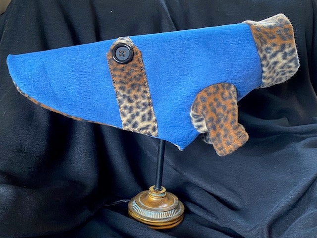 DENIM & LEOPARD FLEECE Lined Dog Coat, Handmade Small Pet Clothing