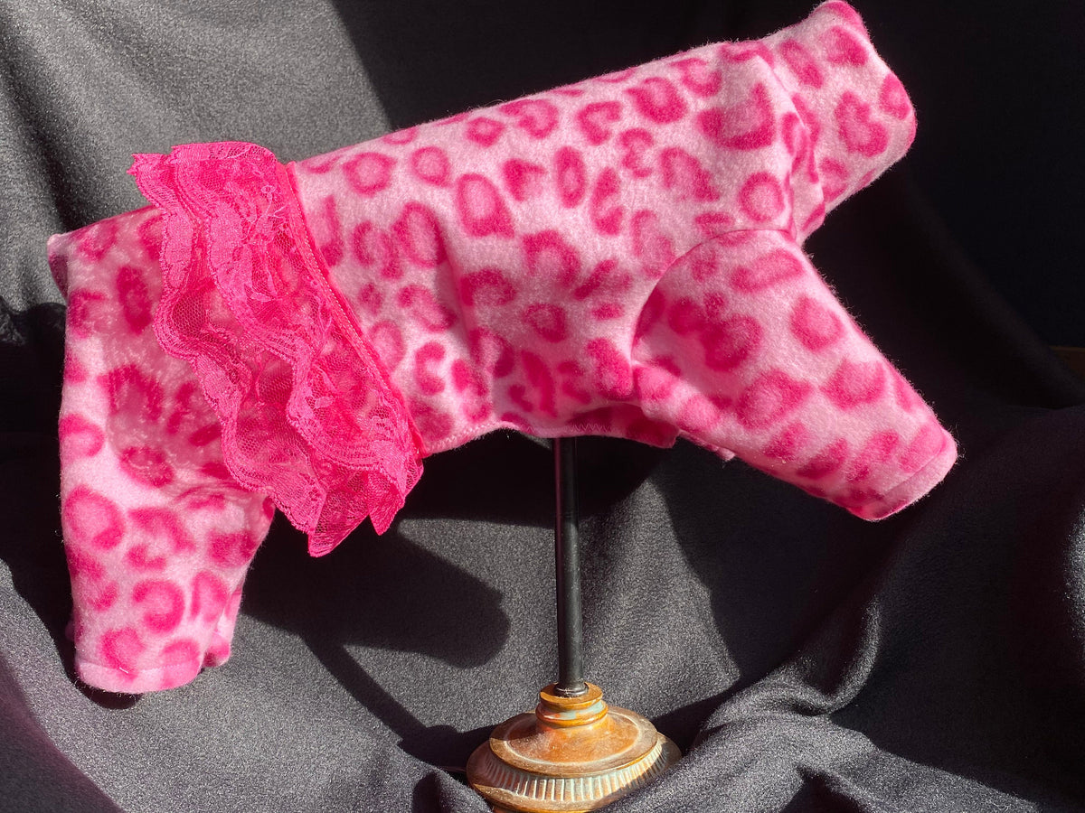 PINK LEOPARD FLEECE Jammies with Tutu for Small Pets, Handmade Dog Apparel
