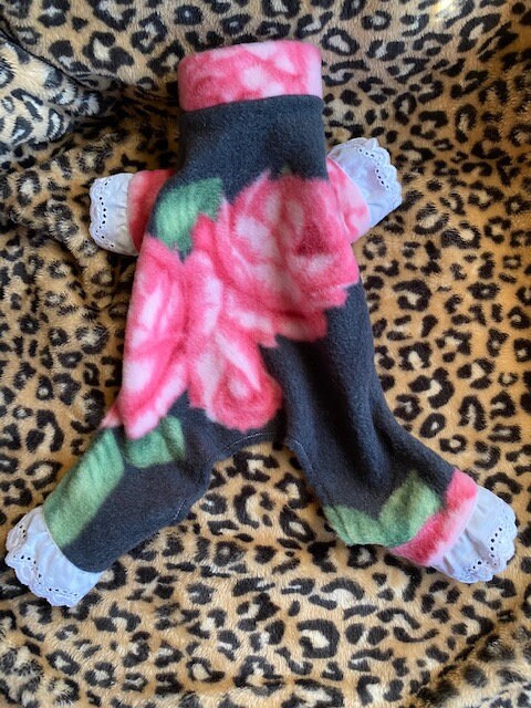 BOHEMIAN FLORAL FLEECE Jammies for Small Pets, Handmade Dog Clothes with Ruffle Trim
