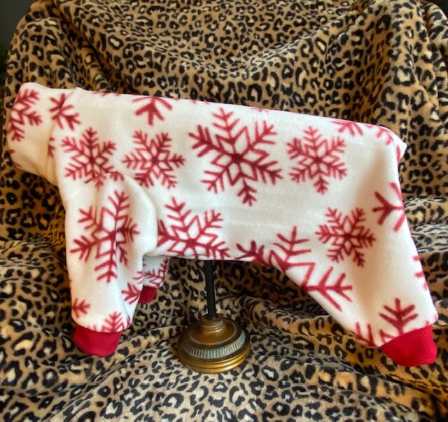 RED SNOWFLAKE FLEECE Dog Jammies, Winter Pet Clothing