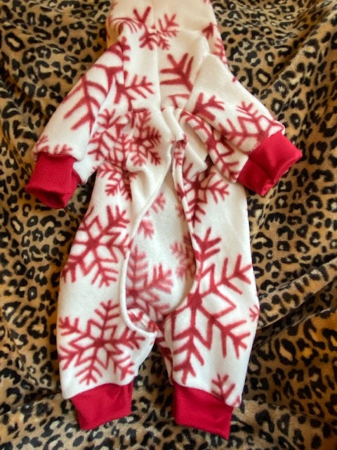 RED SNOWFLAKE FLEECE Dog Jammies, Winter Pet Clothing
