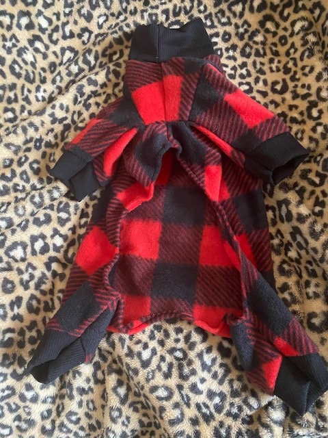 BUFFALO PLAID FLEECE Jammies for Small Dogs, Handmade Pet Clothing