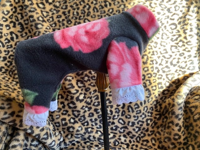 BOHEMIAN FLORAL FLEECE Jammies for Small Pets, Handmade Dog Clothes with Ruffle Trim