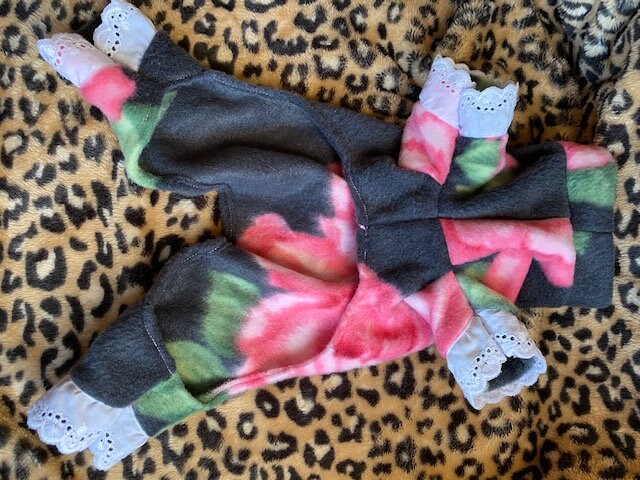 BOHEMIAN FLORAL FLEECE Jammies for Small Pets, Handmade Dog Clothes with Ruffle Trim