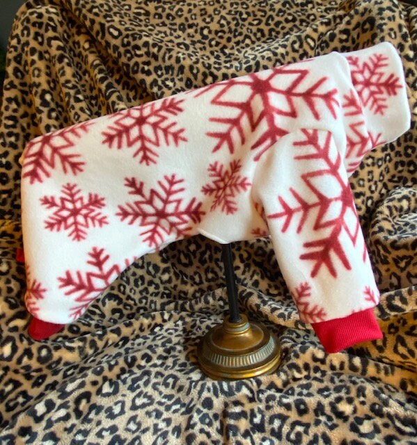 RED SNOWFLAKE FLEECE Dog Jammies, Winter Pet Clothing