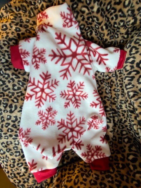 RED SNOWFLAKE FLEECE Dog Jammies, Winter Pet Clothing