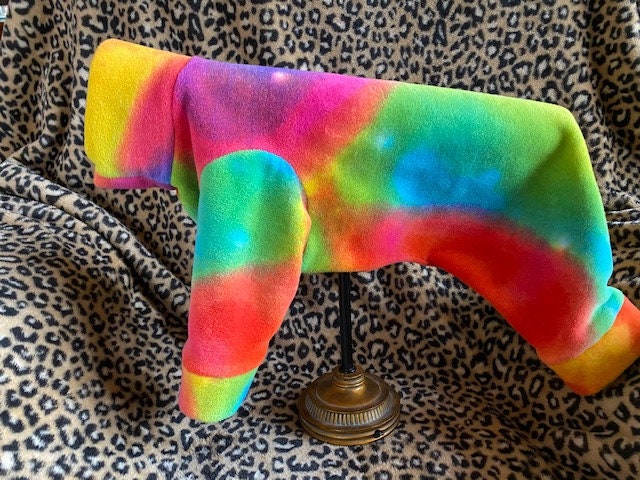 TIE DYE PLUSH Fleece Dog Jammies, Winter Onesie for Small Pets