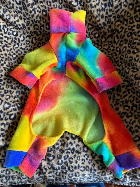 TIE DYE PLUSH Fleece Dog Jammies, Winter Onesie for Small Pets