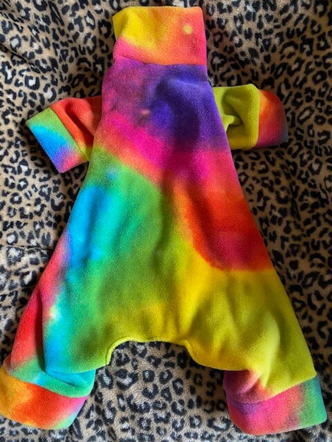 TIE DYE PLUSH Fleece Dog Jammies, Winter Onesie for Small Pets