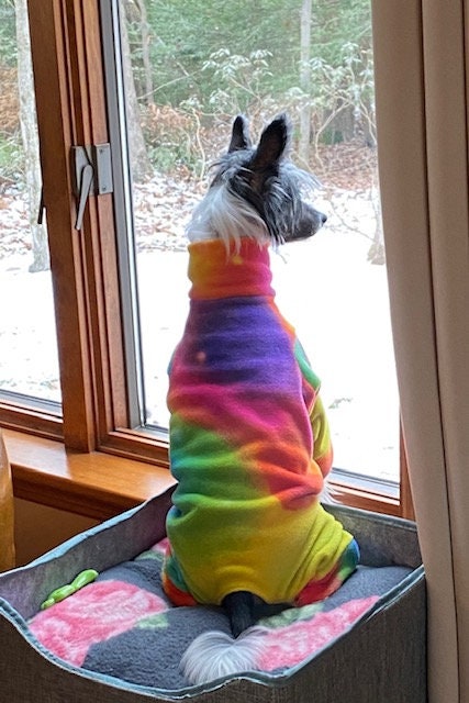 TIE DYE PLUSH Fleece Dog Jammies, Winter Onesie for Small Pets