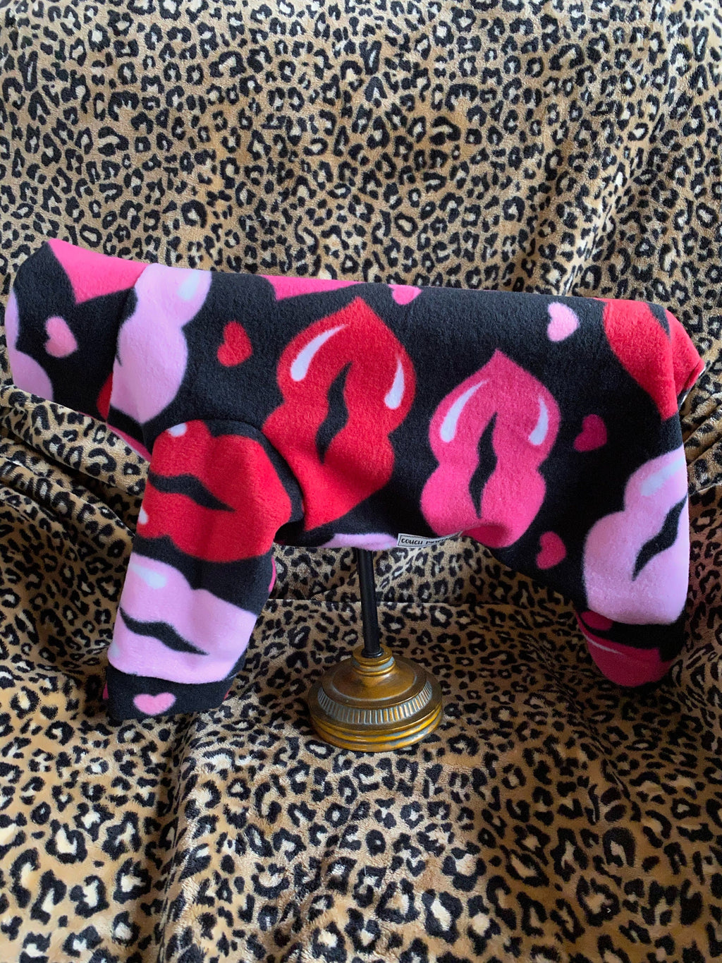 HOT LIPS FLEECE Dog Jammies, Cozy Small Dog Onesie