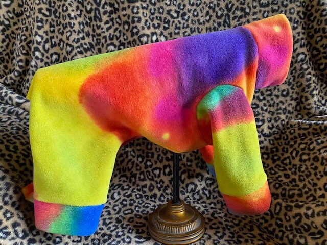 TIE DYE PLUSH Fleece Dog Jammies, Winter Onesie for Small Pets