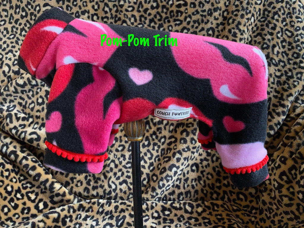 HOT LIPS FLEECE Dog Jammies, Cozy Small Dog Onesie
