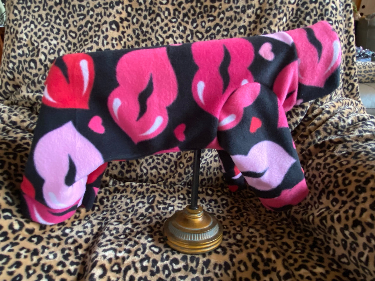 HOT LIPS FLEECE Dog Jammies, Cozy Small Dog Onesie