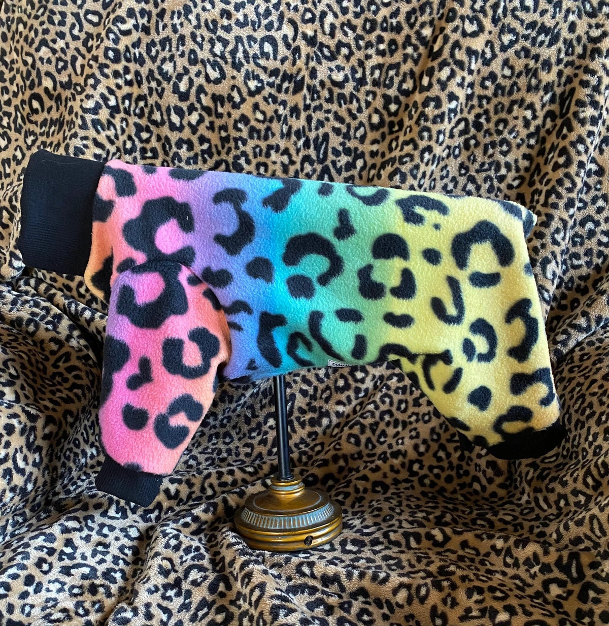 RAINBOW LEOPARD FLEECE Dog Jammies, Handmade Small Pet Clothing