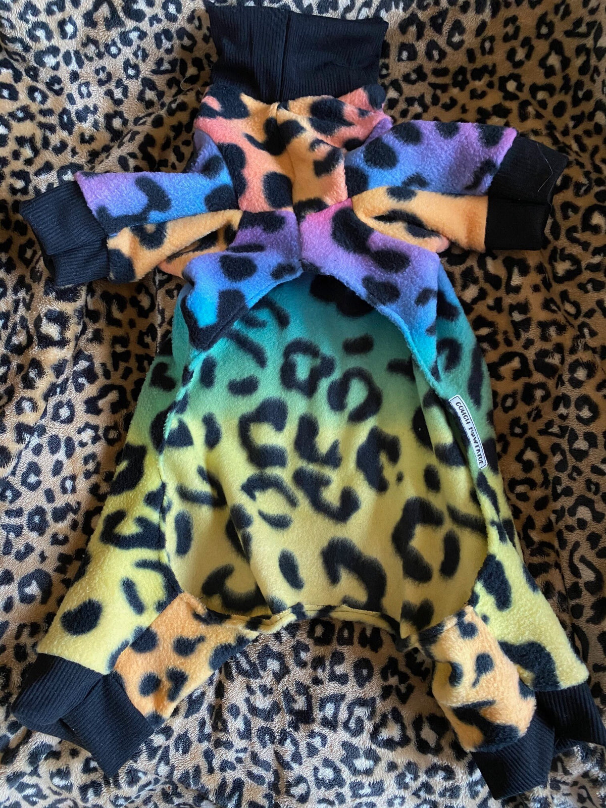 RAINBOW LEOPARD FLEECE Dog Jammies, Handmade Small Pet Clothing