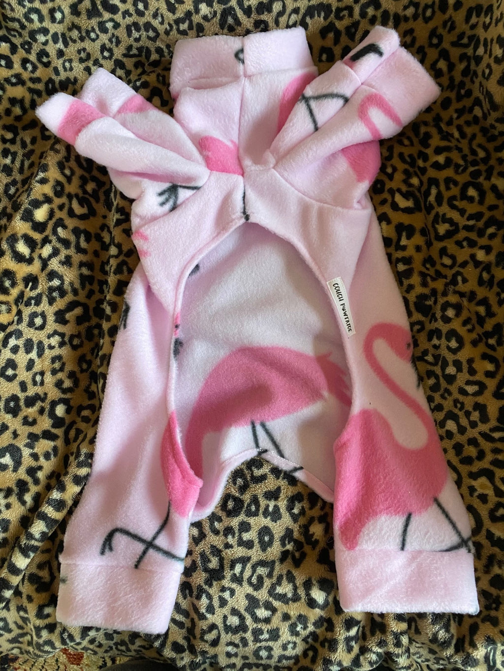 PINK FLAMINGO FLEECE Dog Jammies, Cozy Small Dog Onesie