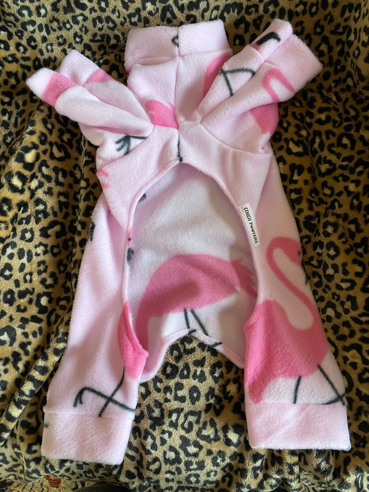 PINK FLAMINGO FLEECE Dog Jammies, Cozy Small Dog Onesie