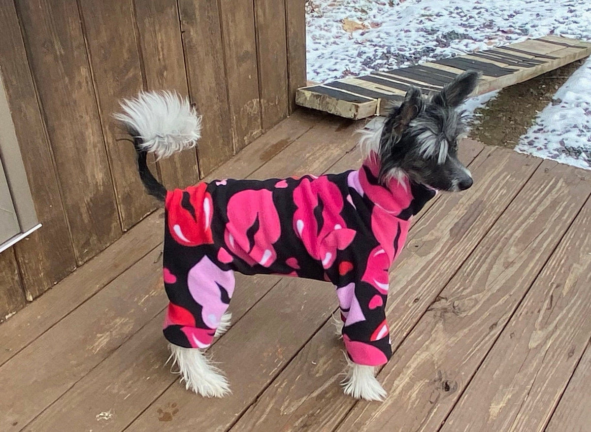 HOT LIPS FLEECE Dog Jammies, Cozy Small Dog Onesie