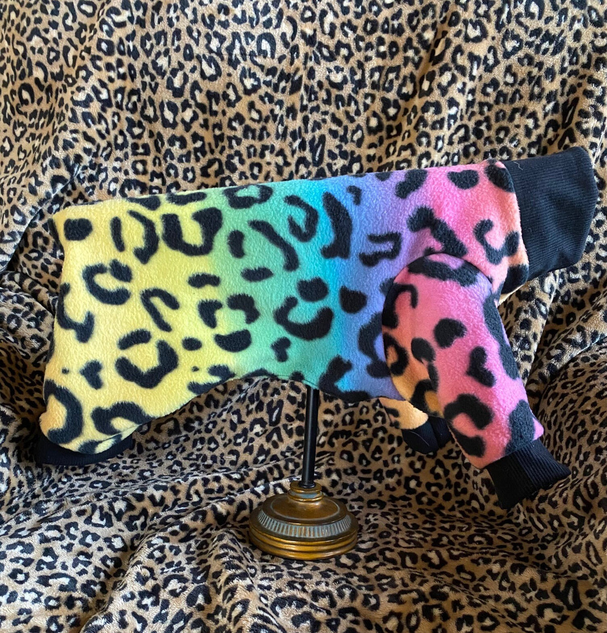 RAINBOW LEOPARD FLEECE Dog Jammies, Handmade Small Pet Clothing