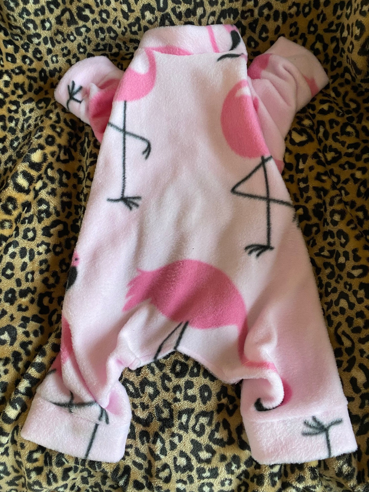 PINK FLAMINGO FLEECE Dog Jammies, Cozy Small Dog Onesie