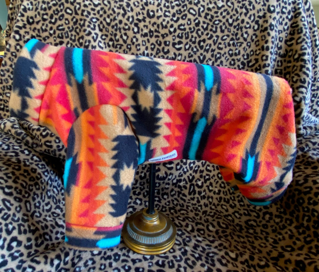 SOUTHWESTERN FLEECE ONESIE for Small Dogs, Handmade Pet Clothing