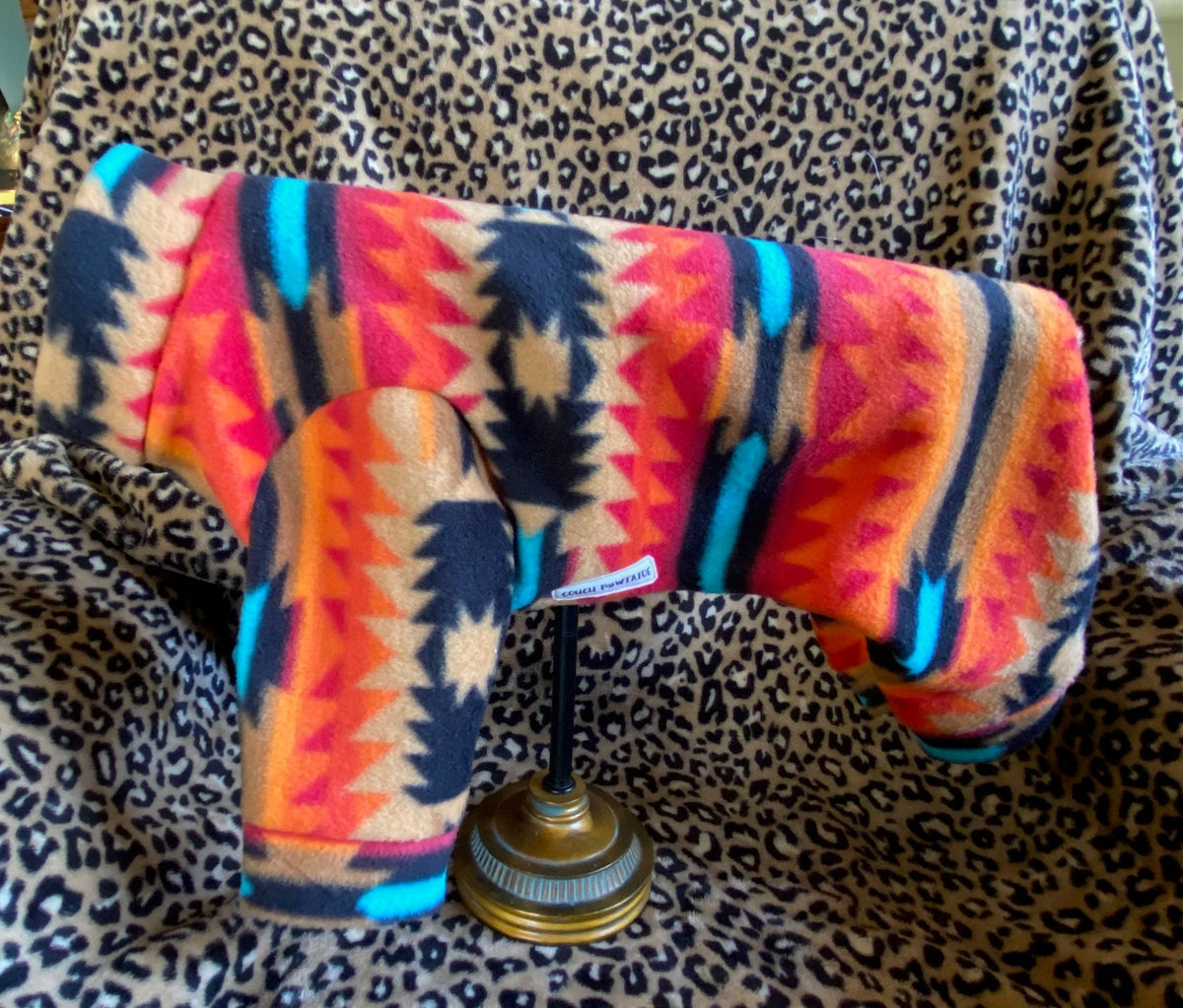 SOUTHWESTERN FLEECE ONESIE for Small Dogs, Handmade Pet Clothing