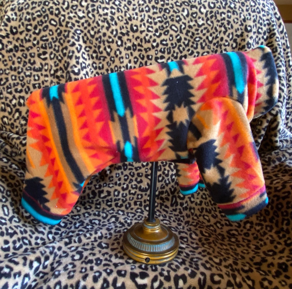 SOUTHWESTERN FLEECE ONESIE for Small Dogs, Handmade Pet Clothing