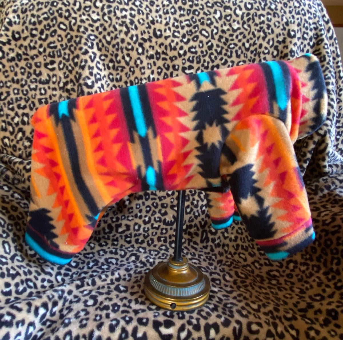 SOUTHWESTERN FLEECE ONESIE for Small Dogs, Handmade Pet Clothing