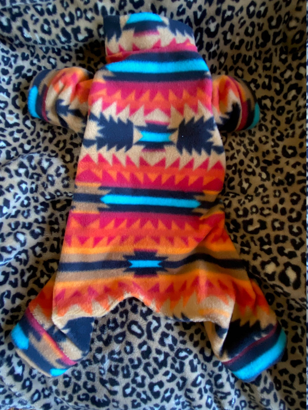 SOUTHWESTERN FLEECE ONESIE for Small Dogs, Handmade Pet Clothing