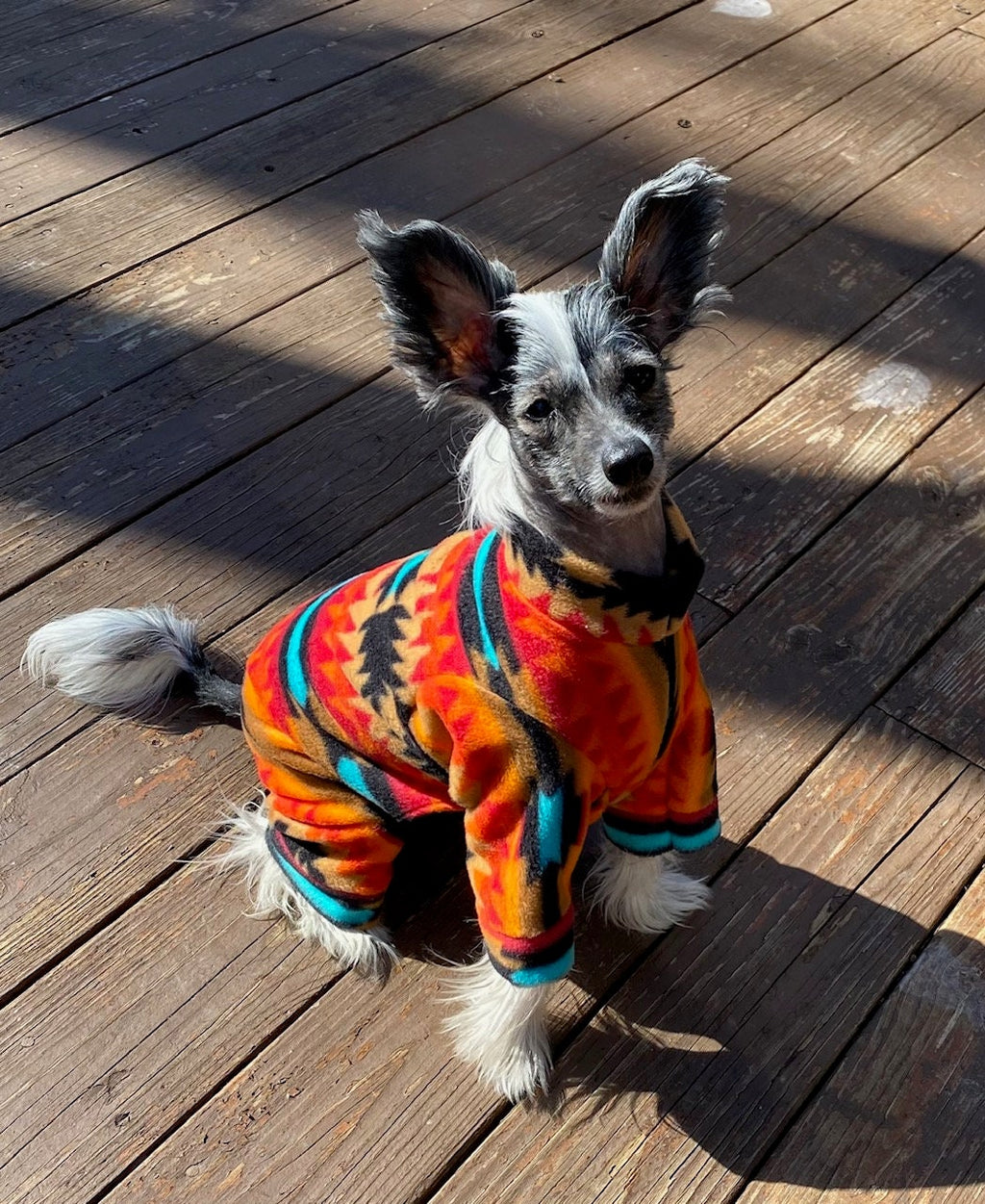SOUTHWESTERN FLEECE ONESIE for Small Dogs, Handmade Pet Clothing