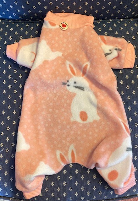 HOPPY EASTER FLEECE Dog Onesie, Small Pet Jammies, Handmade Clothing