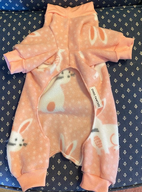 HOPPY EASTER FLEECE Dog Onesie, Small Pet Jammies, Handmade Clothing