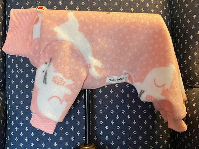HOPPY EASTER FLEECE Dog Onesie, Small Pet Jammies, Handmade Clothing