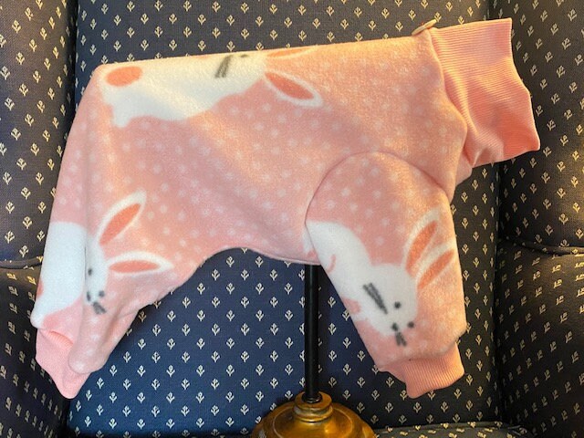 HOPPY EASTER FLEECE Dog Onesie, Small Pet Jammies, Handmade Clothing