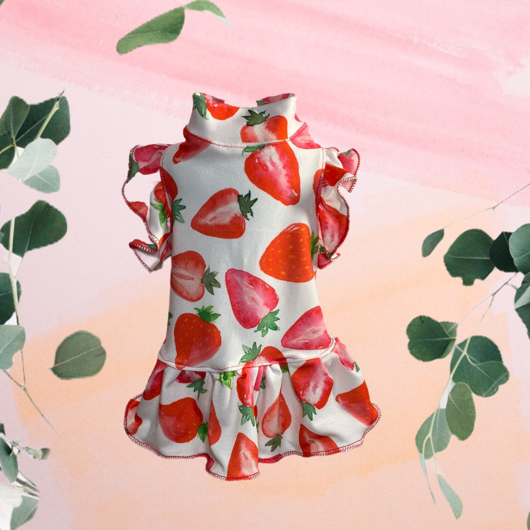STRAWBERRY FESTIVAL DRESS for Small Pets: Handmade Dog Clothing