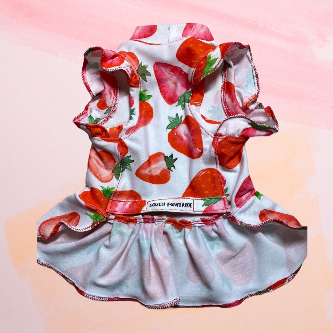 STRAWBERRY FESTIVAL DRESS for Small Pets: Handmade Dog Clothing