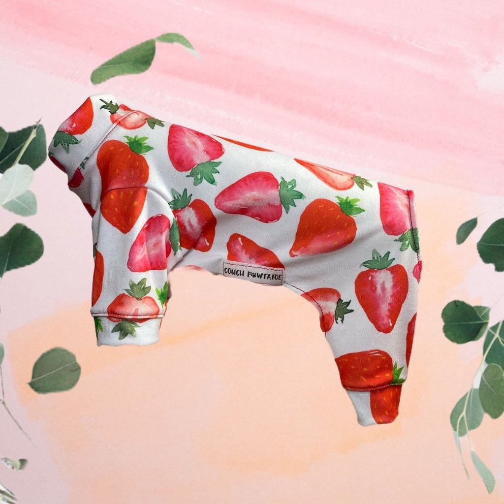 STRAWBERRY FIELDS Dog Jammies:  Lightweight Onesie for Small Pets