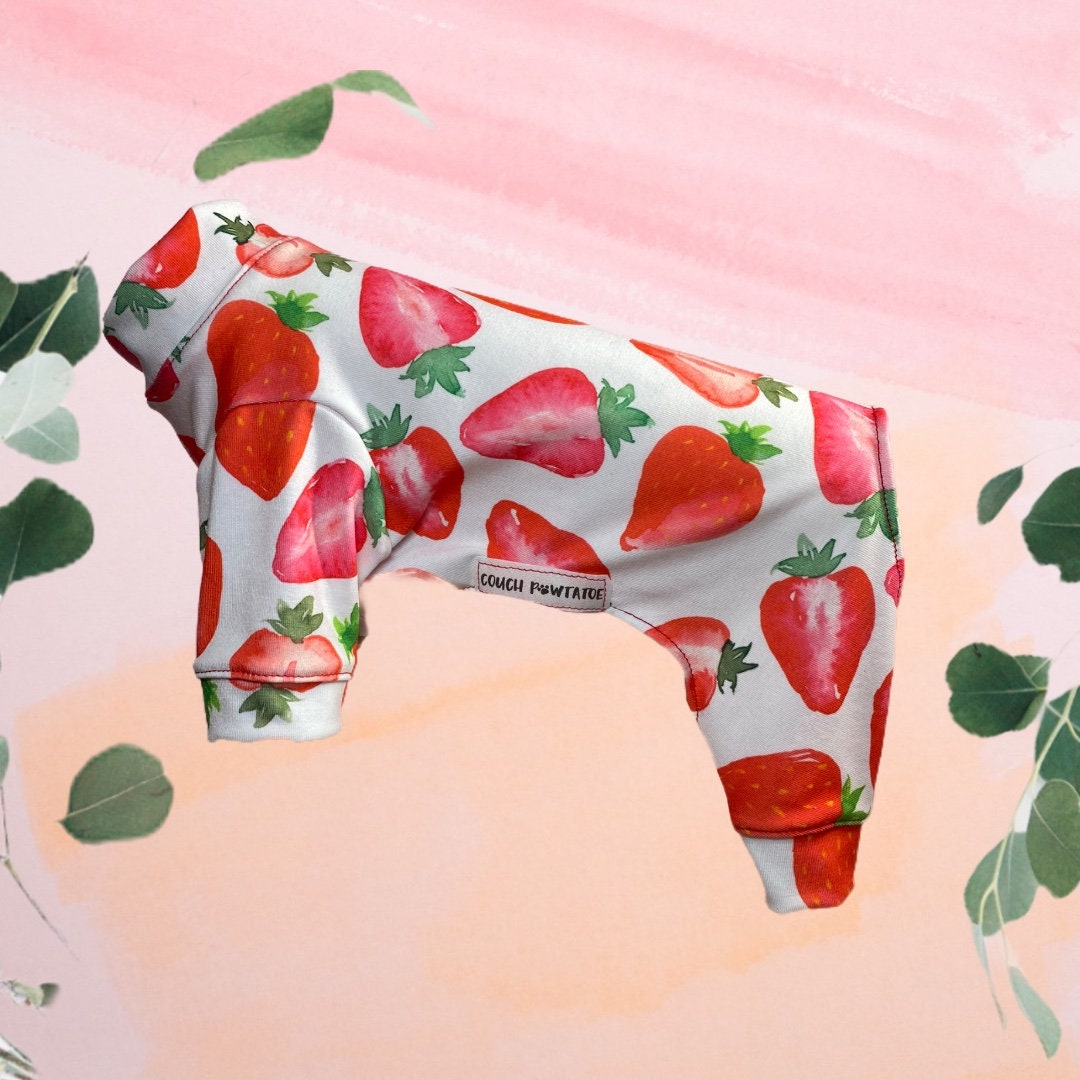 STRAWBERRY FIELDS Dog Jammies:  Lightweight Onesie for Small Pets