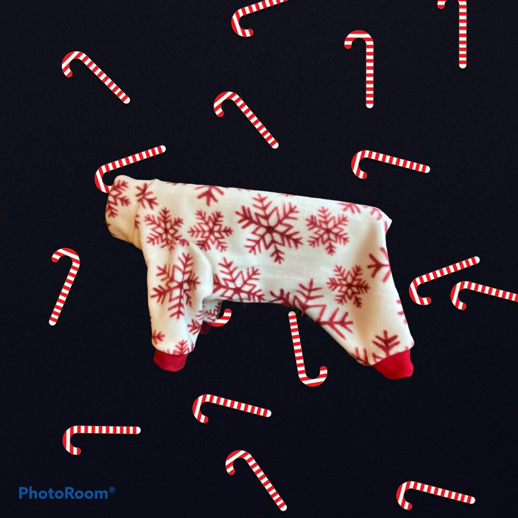 RED SNOWFLAKE FLEECE Dog Jammies, Winter Pet Clothing