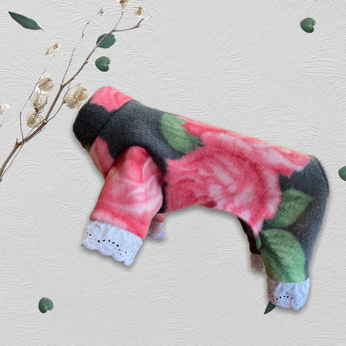 BOHEMIAN FLORAL FLEECE Jammies for Small Pets, Handmade Dog Clothes with Ruffle Trim