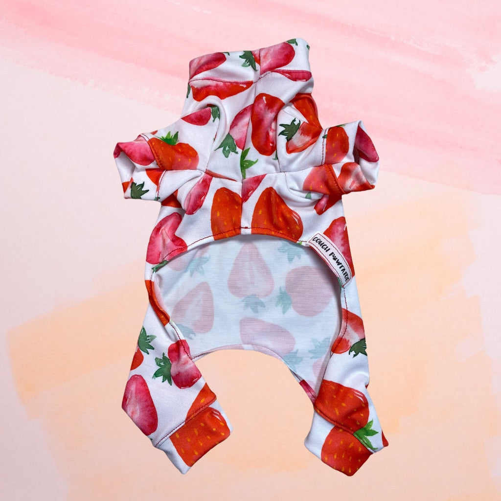 STRAWBERRY FIELDS Dog Jammies:  Lightweight Onesie for Small Pets