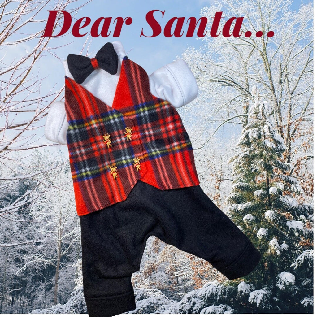 DRESSED To The K9s HOLIDAY ONESIE, Handmade Suit and Tie for a Festive Occasion, Small Pet Onesie