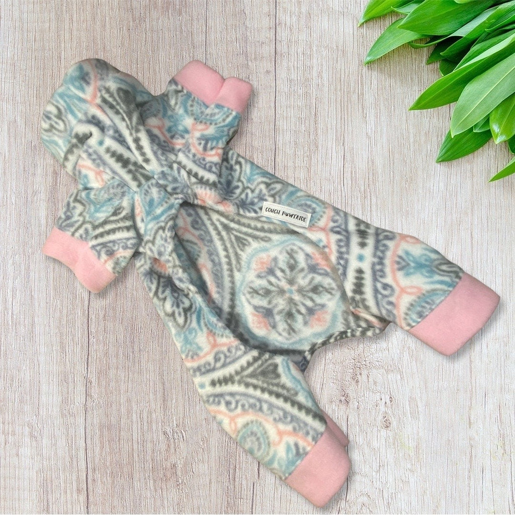 PEACEFUL Winter Fleece Dog Pajamas, Handmade Onesie