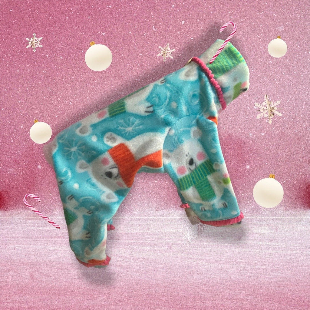 WINTER BEARS FLEECE Dog Jammies, HandmadeSmall Pet Onesie