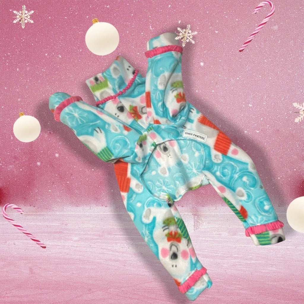 WINTER BEARS FLEECE Dog Jammies, HandmadeSmall Pet Onesie