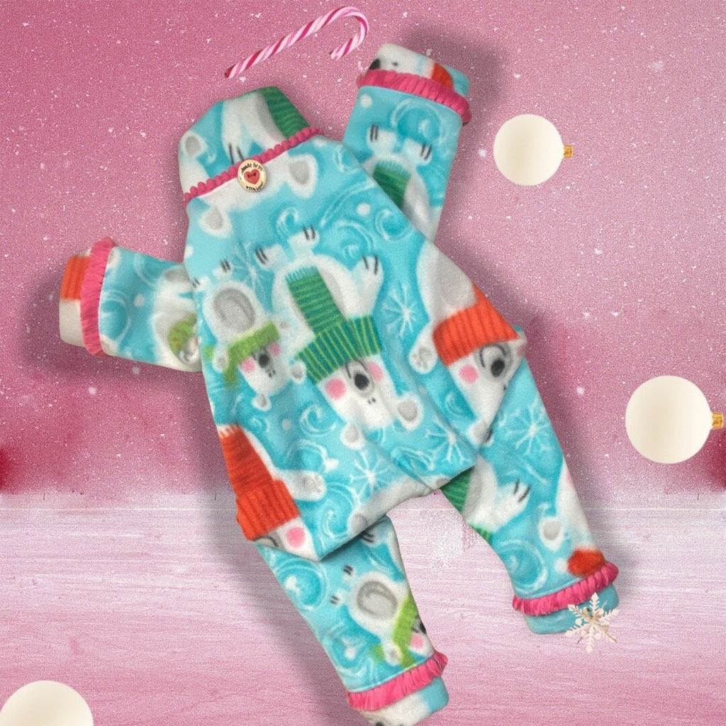 WINTER BEARS FLEECE Dog Jammies, HandmadeSmall Pet Onesie
