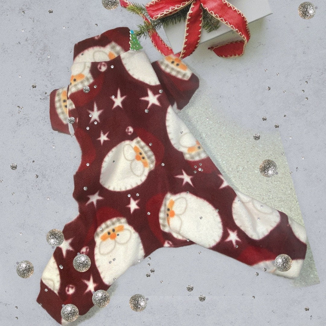 SANTA FLEECE JAMMIES for Small Dogs, Handmade Holiday Pet Apparel